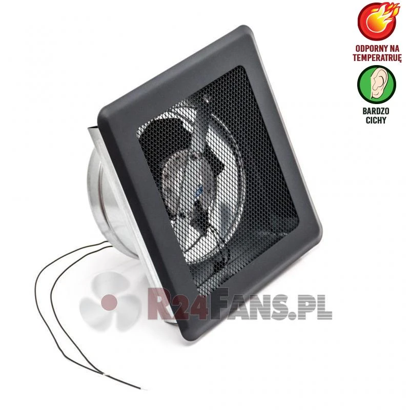 Bezgłośny wysokotemperaturowy wentylator ścienny z kratką fi