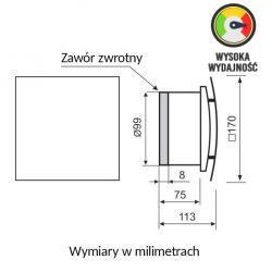 Wydajny wentylator łazienkowy 169m³ Elipsa PVC 100mm z